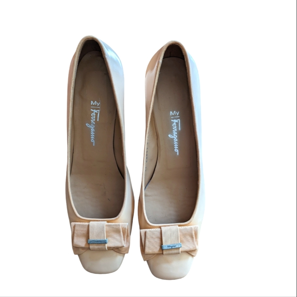 Ferragamo patent leather block heels sz 9.5